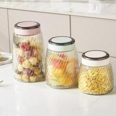 Threaded glass handle storage jar, sealed jar, transparent k