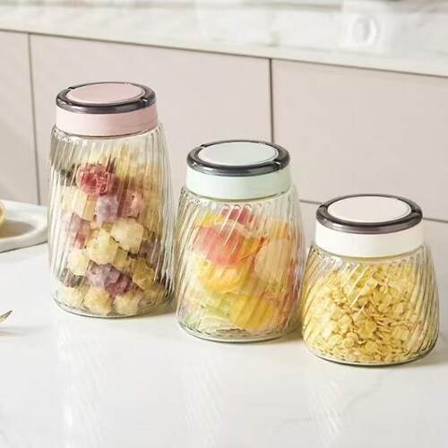 Threaded glass handle storage jar, sealed jar, transparent k