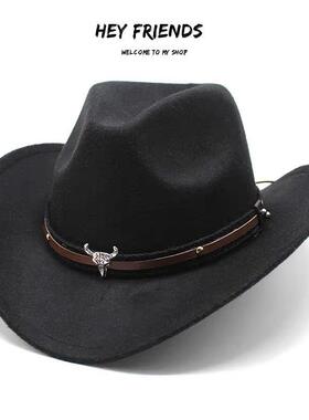Western Cowboy Fedora Jazz Hat 男女毛呢西部牛仔礼帽爵士帽