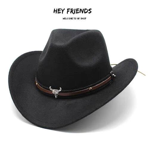Western Cowboy Fedora Jazz Hat 男女毛呢西部牛仔礼帽爵士帽