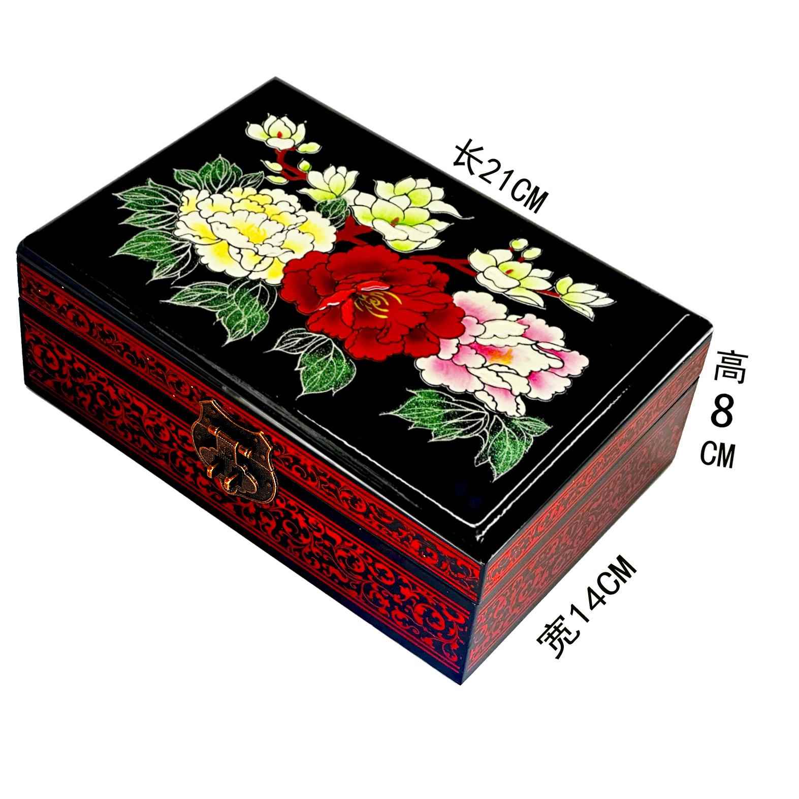 高档式新娘婚结陪嫁回礼提亲聘请中礼金三金平遥推光盒漆器首饰盒