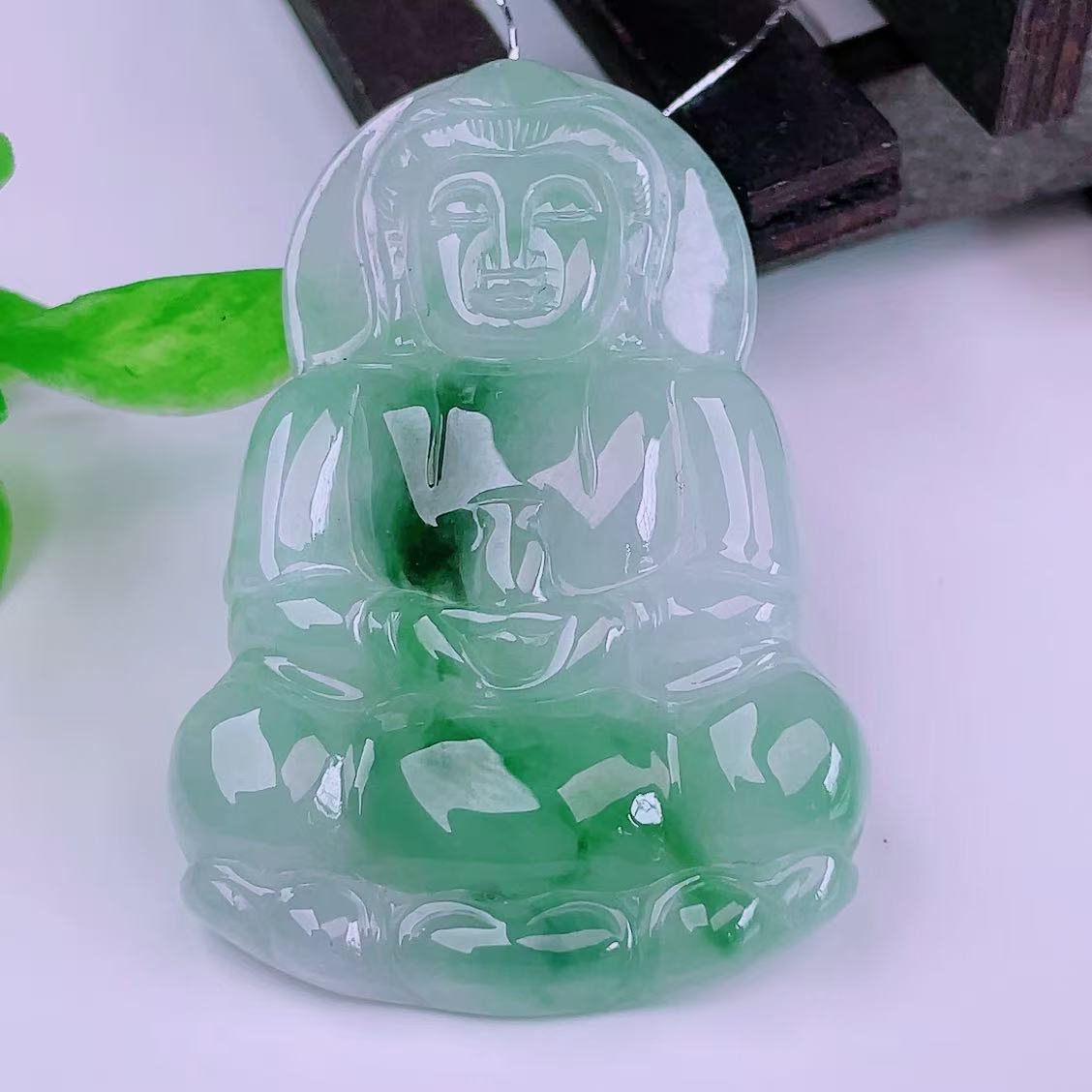 缅甸天然真品翡翠冰飘绿花高端精品珠宝厚装闪拍正装大观音玉吊坠