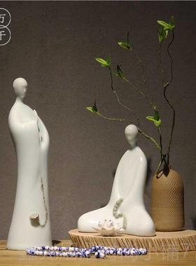 正品瓷陶瓷佛像佛头禅意摆件新 中式东南亚白艺瓷如来 青家居装饰