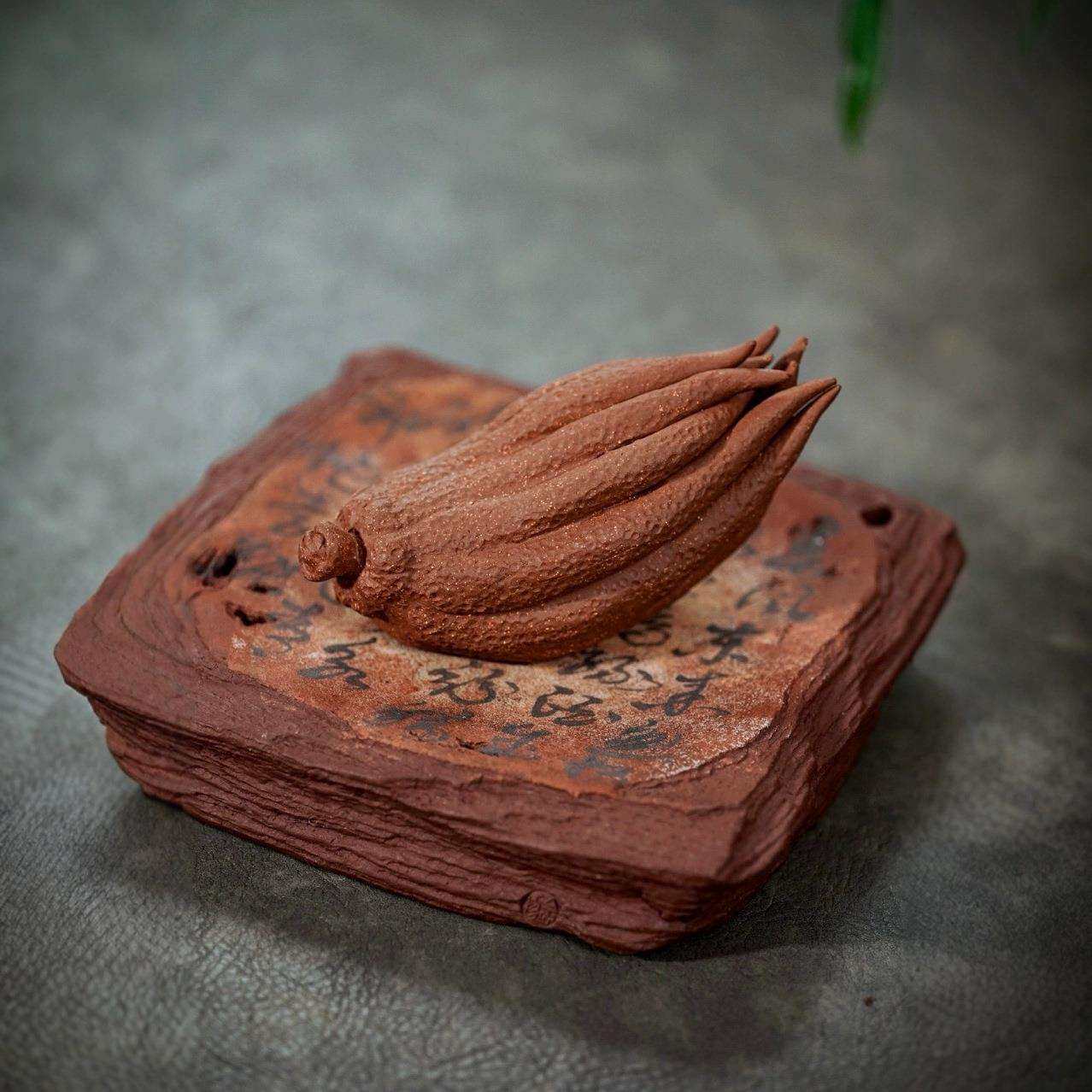 宜兴紫砂【佛手香插】茶宠佛手仿生蔬菜雕塑茶具摆件装饰厂家