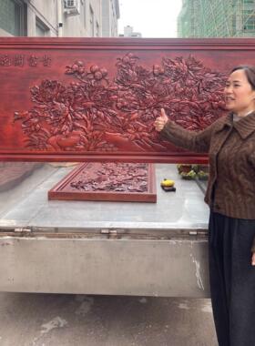 东阳木雕彷古中式客厅横匾挂画沙发背景墙实木装饰画茶室横屏定制