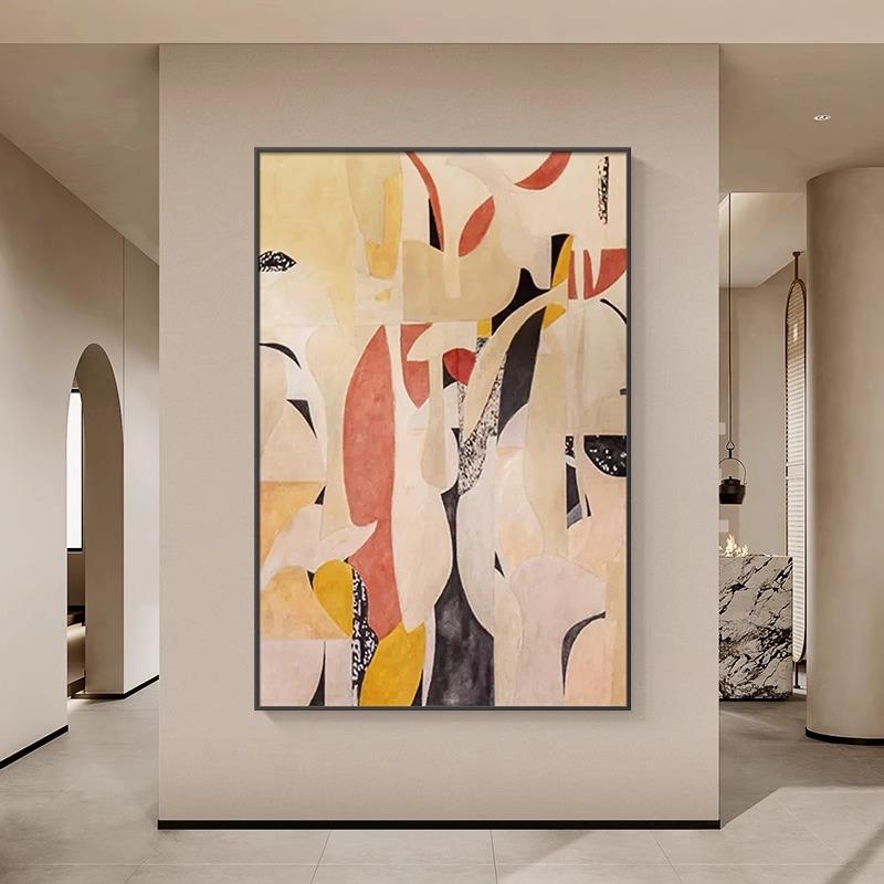 手绘抽象油画几何图案色块装饰画民宿餐厅墙画样板间客厅玄关挂画