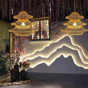 竹艺手工灯创意造型民宿房间灯具餐厅包厢禅意茶楼大厅多层庭院灯