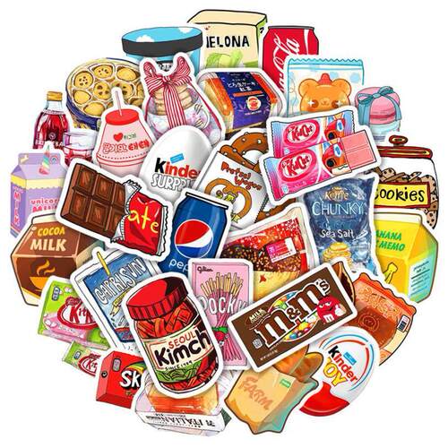 50Pcs Food Drink Milk Packaging Stickers Waterproof Phone