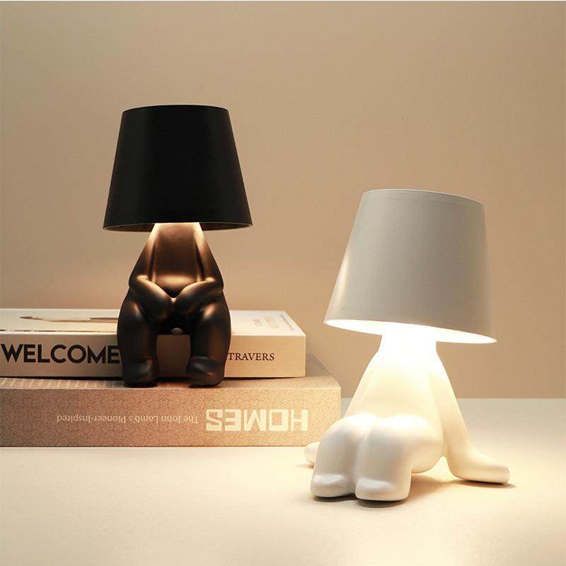 亚马逊led思考者小夜灯树脂彩绘卧室床头usb充电触控小金人夜灯