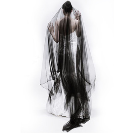 极速单层写真摄影造型黑色红色头纱3米5米个性婚纱礼服遮面软拍照