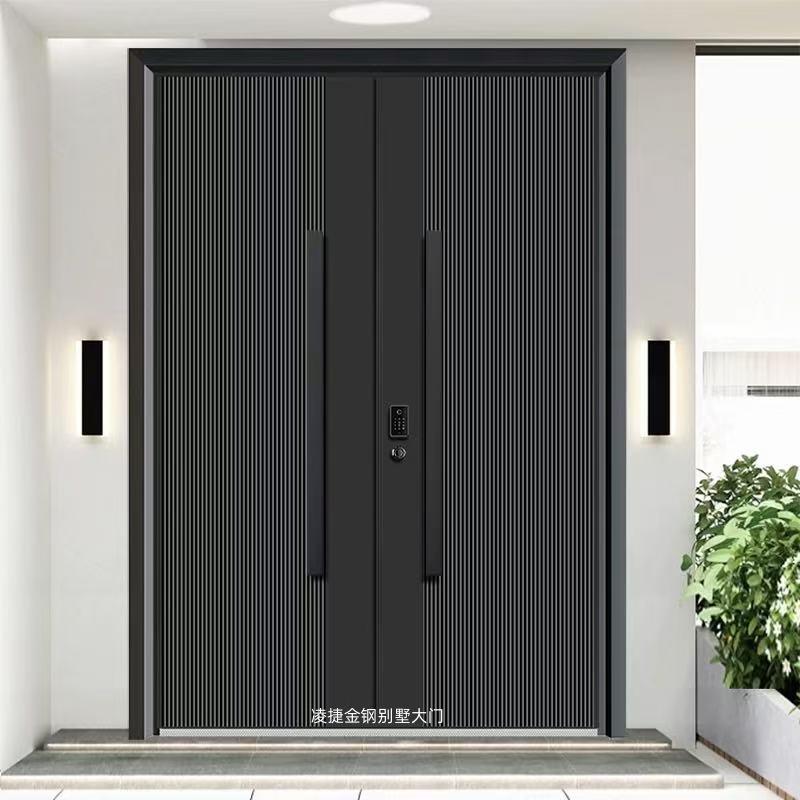 高端别墅大门双开门家用铜门乡村庭院门农村入户进户门智能铸铝门