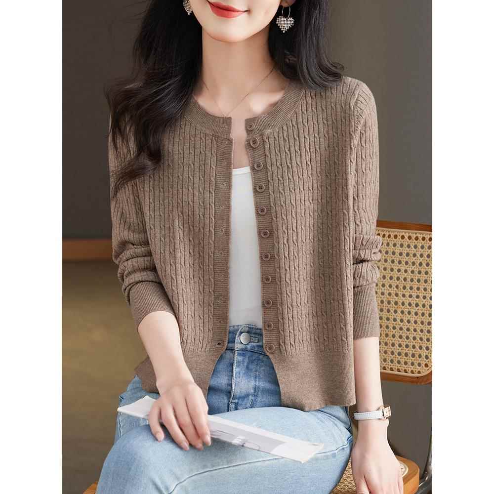 早秋短针织开襟羊毛衫女士秋季服装2025新款春秋季圆领毛衣夹克配