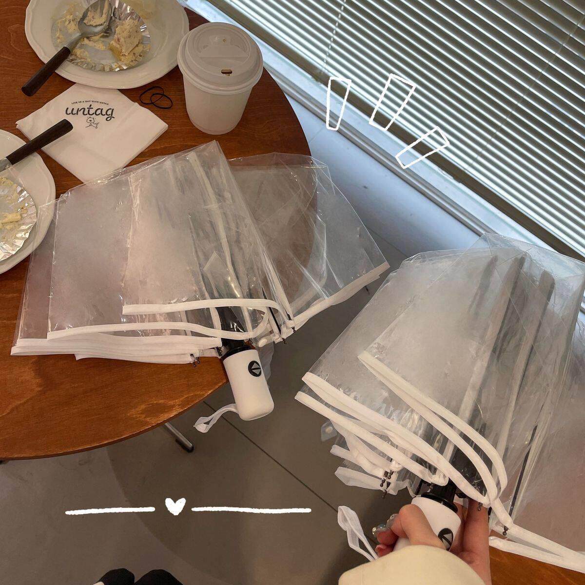 透明折叠雨伞韩系全自动伞创意三折手动学生小清新女神高颜值加厚