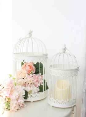 欧式田园铁艺鸟笼装饰品美式创意套三多肉花盆花架摆件婚庆道具落