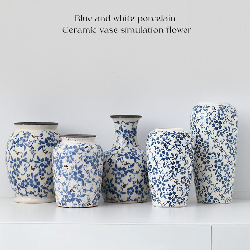 新中式青花瓷陶瓷花瓶摆件家居民宿玄关斗柜电视柜花器干花插花瓶,家居饰品,花瓶,淘宝优惠券,粉丝福利购,淘宝优惠卷