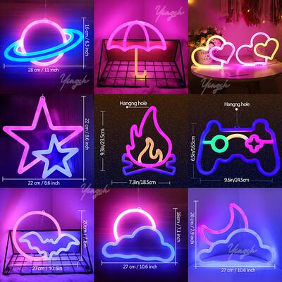 LED Bright Neon Light Night Gamepad Fire Moon Star Sign Mode