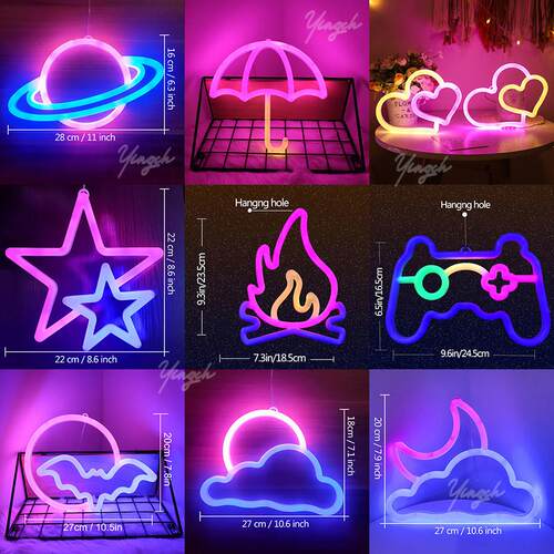 LED Bright Neon Light Night Gamepad Fire Moon Star Sign Mode