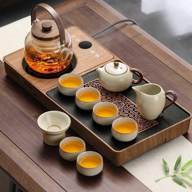 茶具套装家用汝窑一整套轻奢客厅小型自动茶盘茶台烧水壶一体瓷无