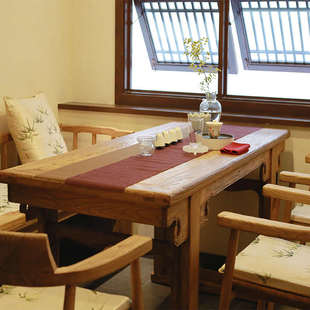 中式 老榆木茶桌原木茶台禅意茶室桌椅组合长方形泡茶桌办公电脑桌