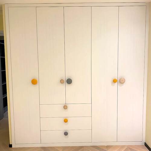 儿童房衣柜实木拉手白蜡木原木一门到顶简约柜门抽屉一体把手圆形