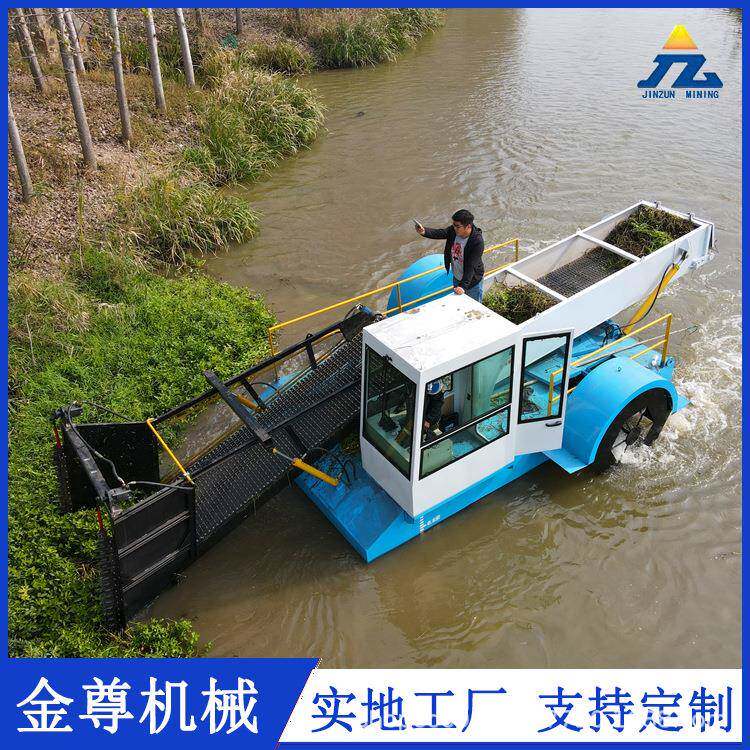 河面小型水生植物清理割草船芦苇收割船动力足清理船价格