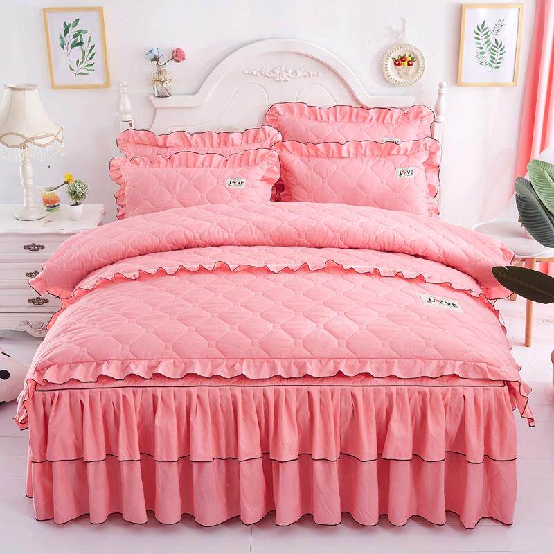 正品全套夹棉加棉厚网红款床裙式件套全棉纯床罩品被四套公主风床