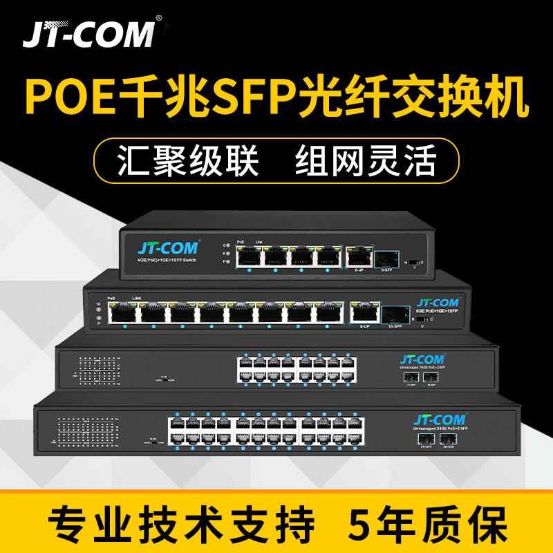 千兆POE光口交换机1光2光4/8/16电5口光纤交换机POE供电串联级联