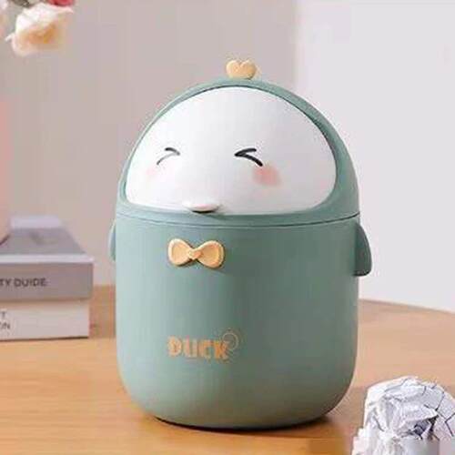 Mini Desktop Trash Can With Lid Portable Cute Cartoon Trash