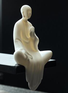 禅意白瓷小和尚家居客厅玄关新中式装饰摆设陶瓷小僧桌面人物摆件