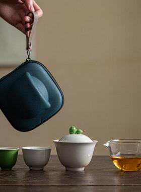 植物灰色中国覆古葫芦旅行茶具一壶两杯功夫茶陶瓷便携快速杯