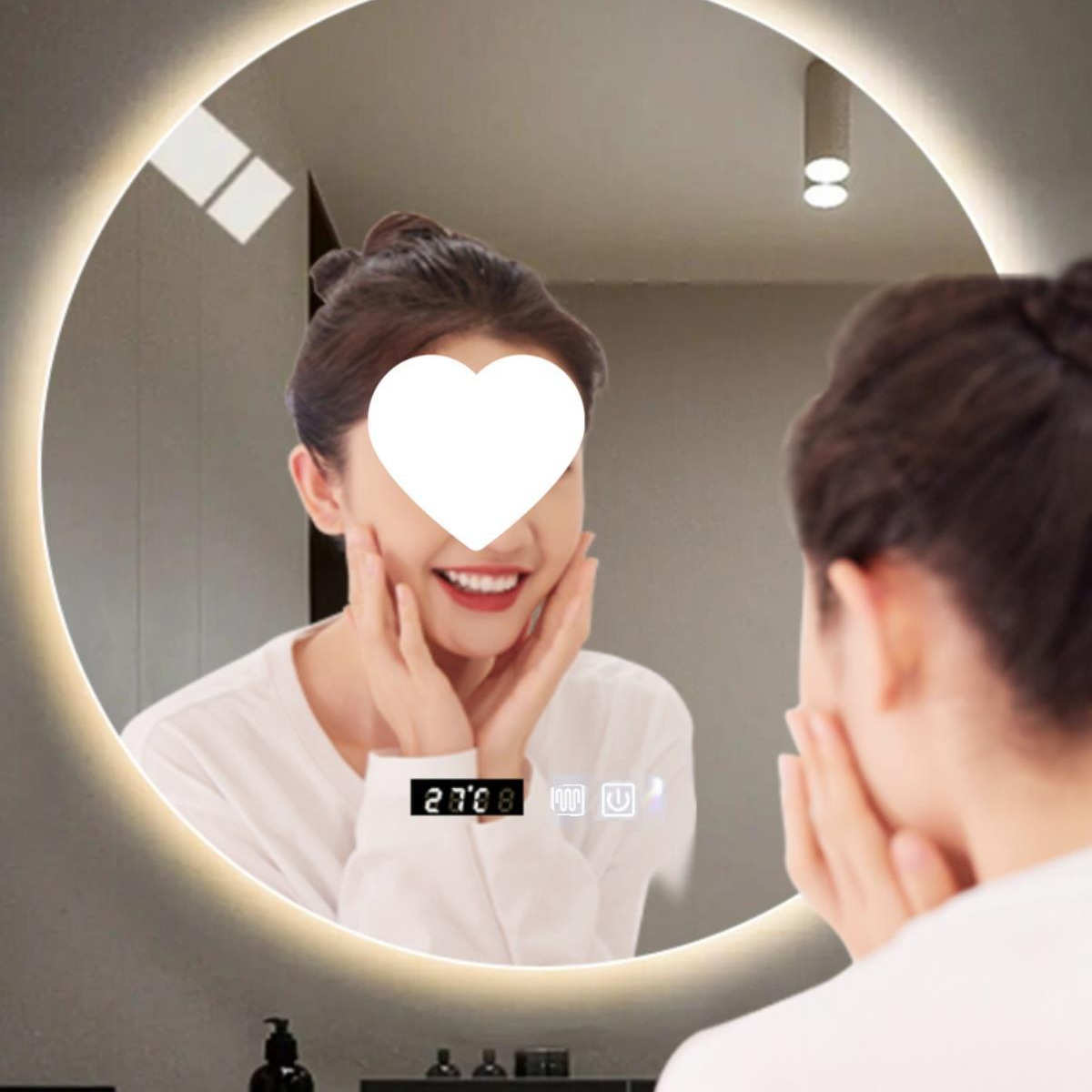 厂家圆镜壁挂浴室镜防雾镜子挂墙led卫生间带灯镜圆形智能发光洗