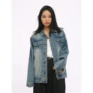 Voguo Relay 韩版简约百搭新款复古蓝牛仔外套翻领长袖夹克男女