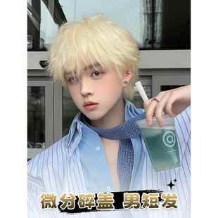 男士 短发蓬松米白金微分碎盖彷真发自然日常男生假发套 假发男款