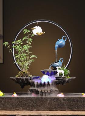 新中式悬浮招财流水摆件循环水加湿器办公室桌面装饰乔迁开业礼品