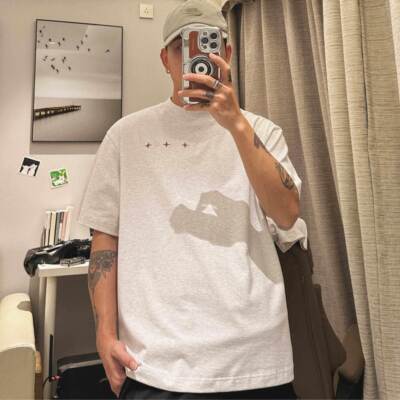 MAROLIO原创300克重磅纯棉短袖t恤男夏宽松半袖潮流简约刺绣体恤