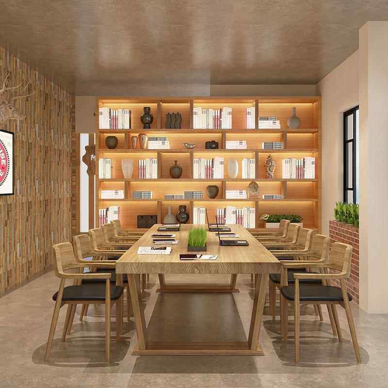 简约实木长条会AOHo议椅组合作公司员工讨桌论会议桌lft洽谈工桌