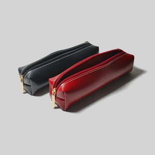 日杂笔袋女生2026新款女生学霸笔袋初中女生皮质笔袋撞色简约软耐脏高颜值大学生男女大容量化妆刷收纳文具袋