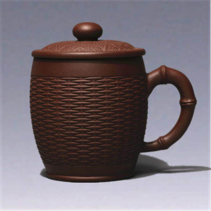 龙砂陶自产自销宜兴紫砂茶杯紫茄泥竹丝杯426毫升紫砂杯