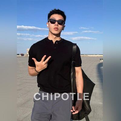 韩国CHIPOTLE老钱风正肩Polo衫男2026夏季新款潮牌亨利领短袖t恤