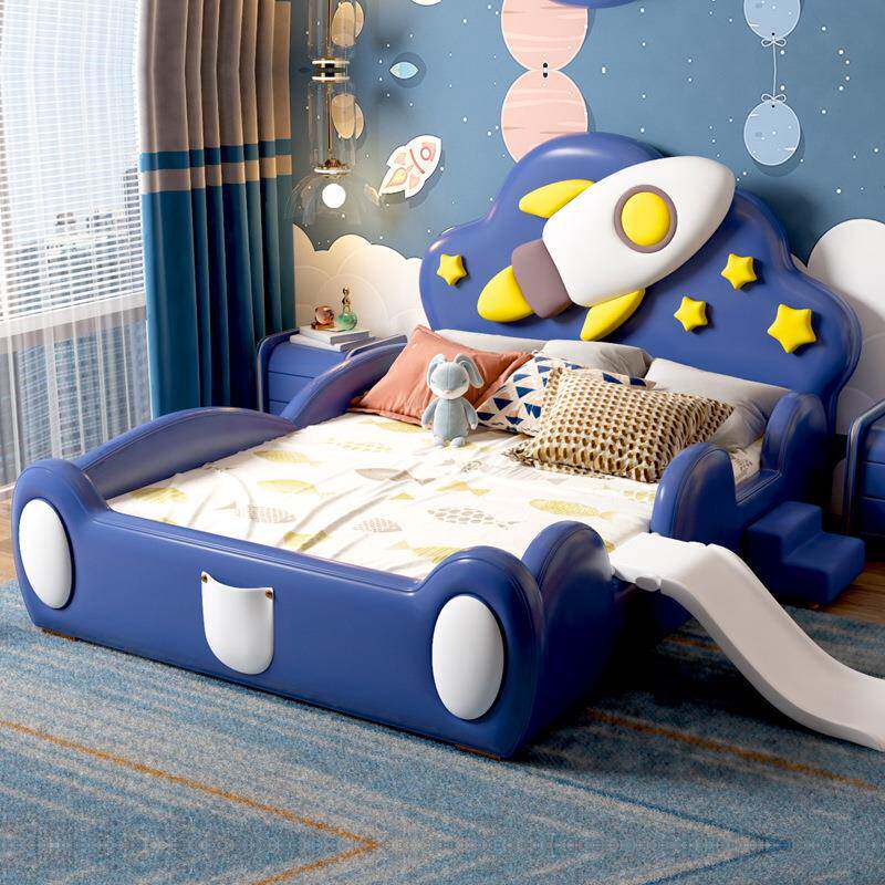 NRFK111#儿童床男孩火箭太空云朵真皮床1.5m实木护栏卡通青少年卧