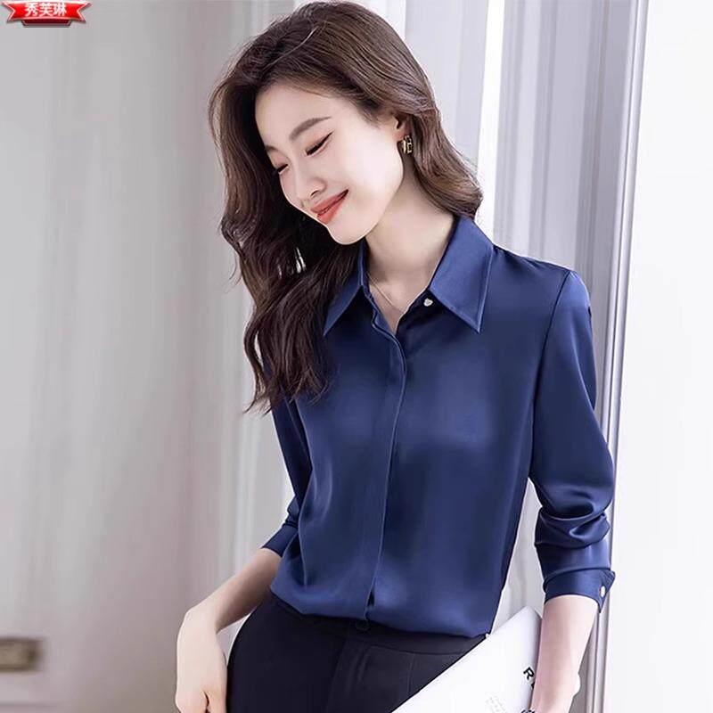 职业真丝断面衬衫女长袖垂感抗皱春秋气质正装工作服衬衣打底衫