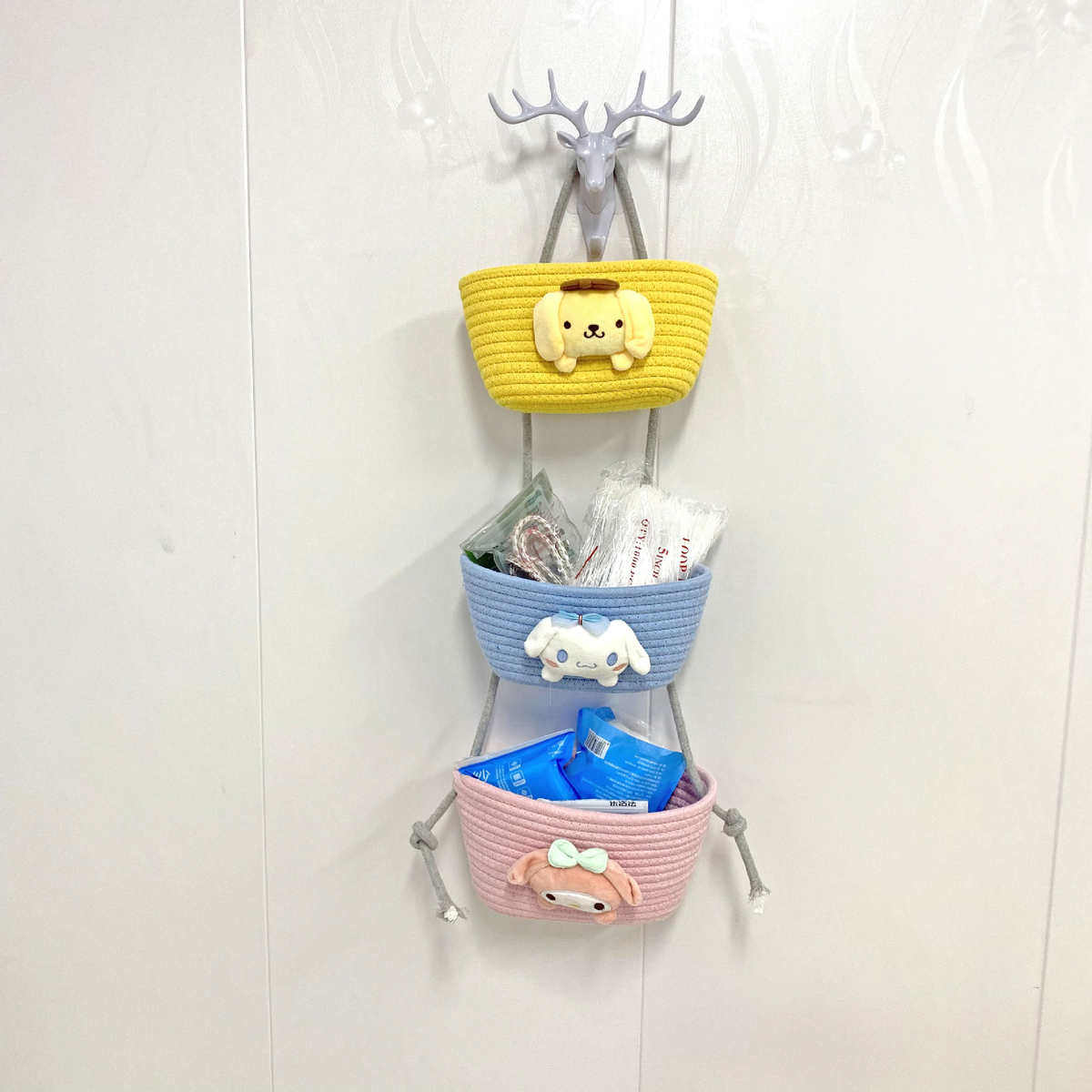 三层棉绳编织筐壁挂篮多巴胺吊篮宿舍房间门后手工挂式收纳筐,收纳整理,其他收纳篮,淘宝优惠券,粉丝福利购,淘宝优惠卷