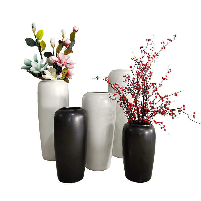 黑白落地花瓶陶瓷简约现代水培装饰摆件多肉大花盆景德镇景观瓶