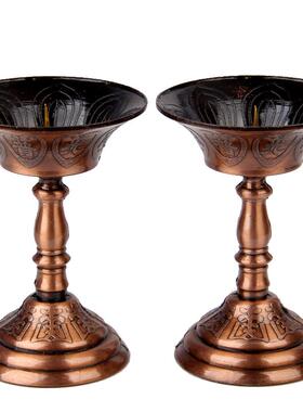 中式合金蜡烛台覆古烛台小针灯莲花灯一对