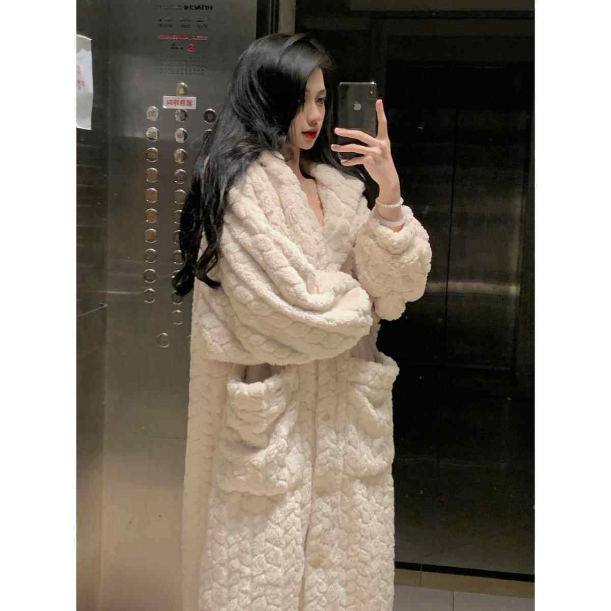 加码珊瑚丝绒睡衣冬季女子睡衣2024新浴袍岛丝绒长袍冬季羊毛衬里