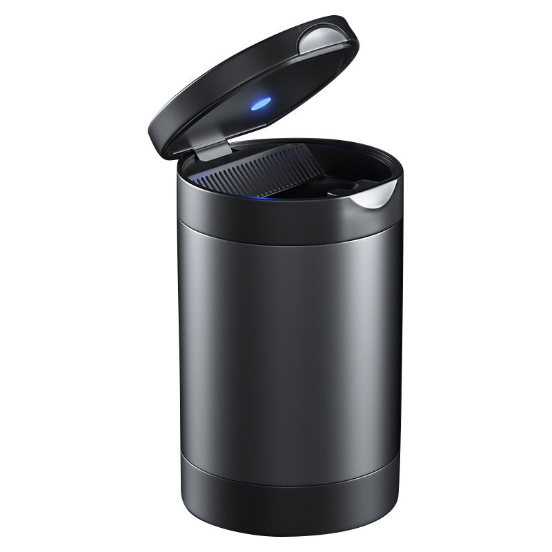 烟灰缸车载防飞灰高级感金属多功能汽车用烟缸带盖带灯车内内装饰