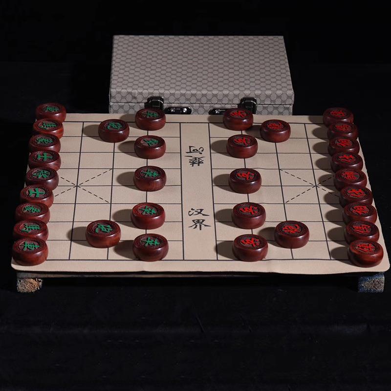 赞比亚叶紫叠檀中国棋血檀木象棋象摆小件皮革102折棋盘