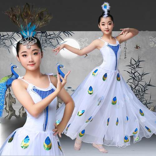 新款开场孔雀舞雀之灵儿童傣族舞蹈演出服装幼儿孔雀舞杨丽萍同款