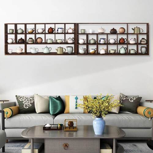 实木壁挂式摆件架茶具茶壶茶杯架子多功能组合置物架多宝格博古架