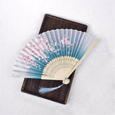 Vintage Silk Folding Fan Retro Chinese Japanese Bamboo Hand
